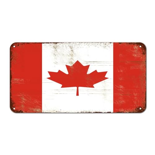 Metall-Blechschild mit kanadischer Nationalflagge im Vintage-Stil, Wandschild, Vintage-Retro-Metallschild, Reisegeschenk, Souvenir, Metall-Blechschild für Kneipen, Restaurants, Cafés, Clubs, 30,5 x