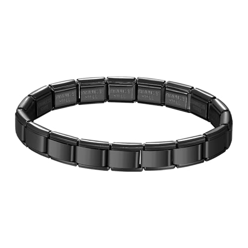 JewelryWe Italian Charms Bracelet Schwarz: 9mm DIY Abnehmbar Module für Italienische Armbänder Edelstahl Italian Charm Bracelet Charms Nomination Armband, Italian Style Charms für Damen Herren