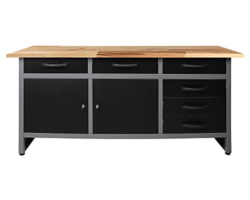 Ondis24 Werkbank Karsten Werktisch Packtisch 6 Schubladen Werkstatteinrichtung 160 x 60 x 85 (H) cm Buchenholzarbeitsplatte, Metall bis 510kg belastbar