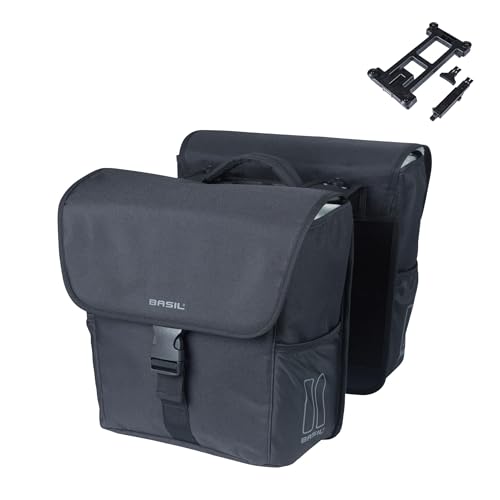 Basil Go Double Bag MIK - 32L, Schwarz, Wasserabweisend, Inkl. abschließbarem MIK-System, Perfekt für Stadtfahrten, Einkäufe und den täglichen Gebrauch