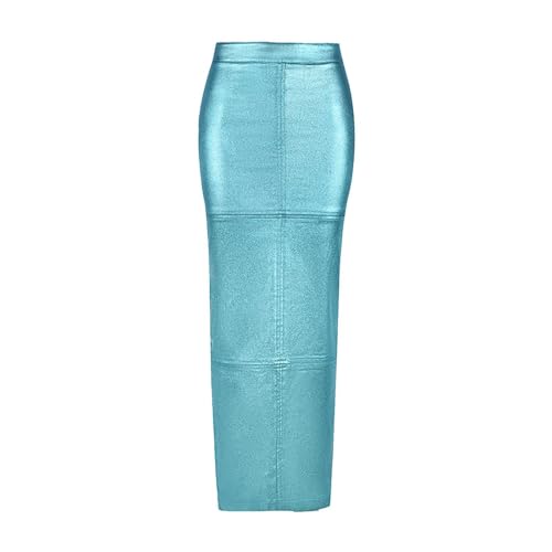 Skang Rock Lang Damen Sommer Boho Langer Gesichts-Schlank-Abdeckungs-Gesäß-PU-Lederrock, gespleißter Schlitz, modischer Damenrock Schwarzer Rock Knielang