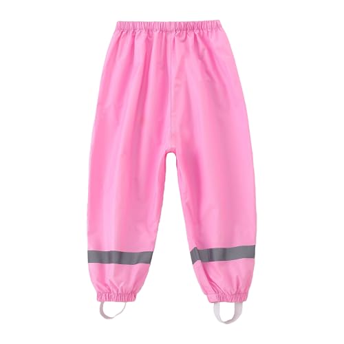Dioshark Regenhose Mädchen Wasserdichte Matschhose Baby Kleinkind Sommer Rosa Dünn Buddelhose mit Reflektor Regenlatzhose Ohne Träger Gefüttert Leichte Atmungsaktive Fahrrad Schule für Alter 1-2 Jahre