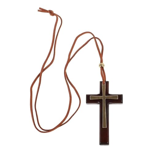 Kreuz Halskette für Herren, Kreuz Anhänger, Naturholz Gebetskette mit Medaille Kreuz Jesus Christus Heiliger Benedikt, für katholische Christen Religiöse Kommunion