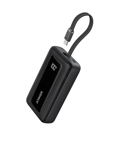 Anker Powerbank 20.000mAh 30W mit integriertem USB-C Kabel, High-Speed portables Ladegerät, 1 USB-C, 1 USB-A, Akkupack für iPhone 15/15 Pro/15 Pro Max/15 Plus, MacBook, Galaxy und mehr
