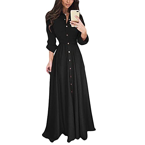 WXDSNH Damen Kleid Knopf Spitze Schlank Lange Ärmel Damen Ärmel Schnürung Sommer Elegante V-Ausschnitt Partykleider