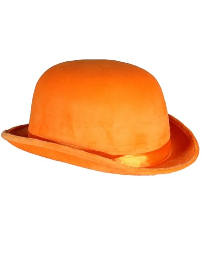 Thetru Melone Top Colour Velour mit Satinband 60 cm | Neon Orange - Bowler Hut Erwachsene