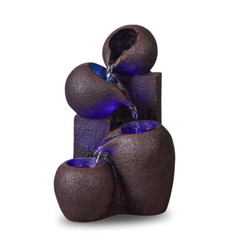 Innenbrunnen Kaskade 4 Ebenen Jar Natural Stone Effect Farbe Licht farbenfrohe LED, Zen und Elegante Innenausstattung, H 25cm - Luba Zen'light