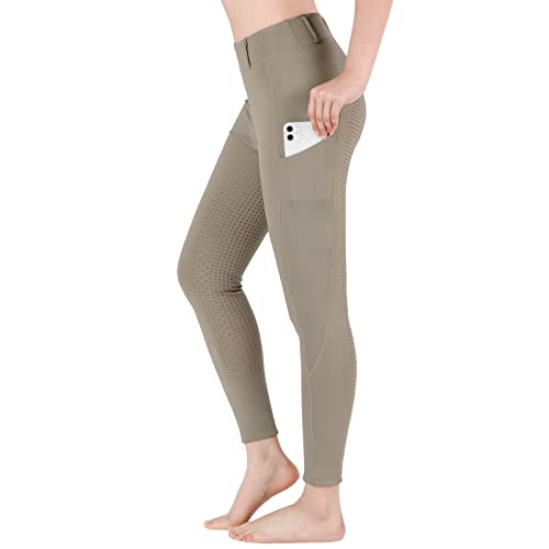 beroy Khaki Reitleggins für Damen. Reithose Damen High Waist mit Gürtelschlaufe,Flex und elastischem Reiterhosen für Reitsport Khaki L