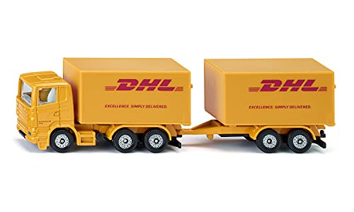 siku 1694, LKW mit Anhänger DHL, Metall/Kunststoff, Gelb, Heckklappen zum Öffnen, Abnehmbarer Anhänger