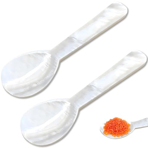 2 Stück Perlmutt Löffel Kaviarlöffel, The Taste Löffel Eierlöffel Perlmutt Muschellöffel Perlmutt Kaviarlöffel Mit Rundem Griff für Kaviar, Ei, Eis, Kaffee, Restaurant Servieren, Perlmutt Löffel 9cm