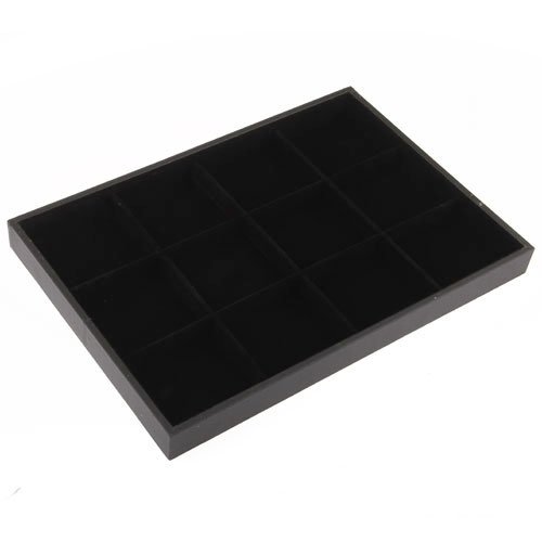 discountoase Schaukasten Schmuckdisplay Schmucklade 12 Fächer Velour Schwarz Rechteckig