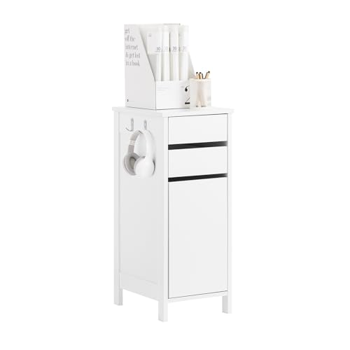 SoBuy Aufbewahrungsschrank schmaler Büroschrank Sideboard freistehendes Holzregal für Wohnzimmer und Arbeitszimmer Organizerschrank Nachttisch Weiß BHT ca. 32x76x40cm FWT108-W