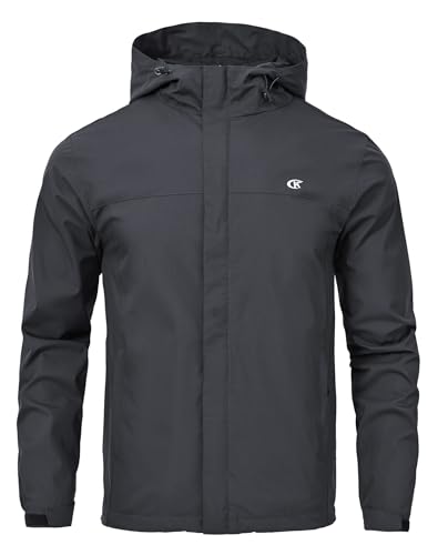 Huayuzh Jacke Herren Softshelljacke Wasserdichte Atmungsaktiv Winddichte Regenjacke Leichte mit Kapuze Laufen Wandern Carbon Grey L