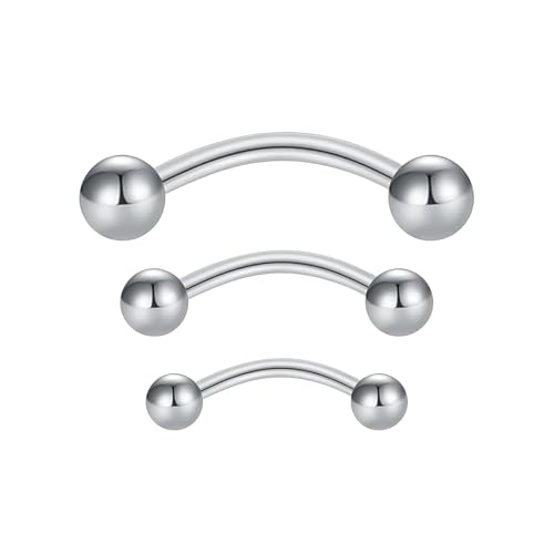 UptVin Modisch Labret Piercing Piercing Lippe G23 Titan Piercing Schmuck Banane Augenbrauen Barbell Helix Lippe Lippenpiercing Daith Belly Bar Silber Gold Kugel Curved Barbell (3Stück,6mm,8mm,10mm)