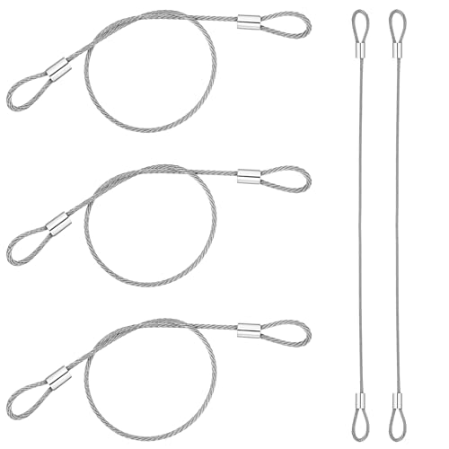 Thinp 5Stück Sicherheitskabel Edelstahl,Stahlseil mit Ösen,30cm X 2mm Drahtseil,Sicherungsseil Kurz,Schlaufenkabel,für Fahrradschlösser Türschlösser Gepäckschloss Gartenmöbel Hängende Bildlichtobjekte