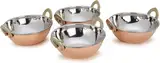 Avs Stores®, indisches Karahi-Kupfer-Serviergeschirr, Schüsseln für Gemüse / Abendessen, mit massivem Messing-Griff, für indische Speisen, Durchmesser 15 cm, 4er-Set