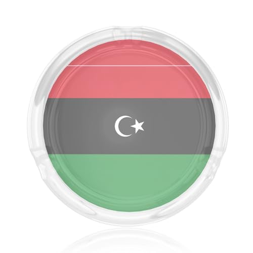 Runder Glasaschenbecher mit libyscher Flagge, für Erwachsene, Rauchaschenbecher für Zuhause, Restaurant, Tischdekoration