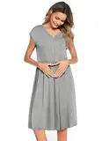 Weardear Stillnachthemd Damen Nachthemd mit Knöpfen Ärmellos Umstandskleid Nachthemden für Schwangere Grau XXL