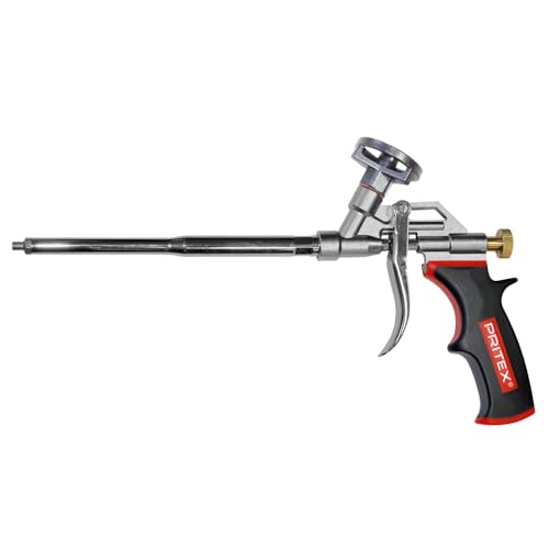 PRITEX – 1 x Schaumpistole inkl. Düsenverlängerung – Bauschaumpistole für Pistolenschaum, Bauschaum, Montageschaum uvm. – Metallpistole mit gummiertem Handgriff – Montagepistole für präzise Dosierung