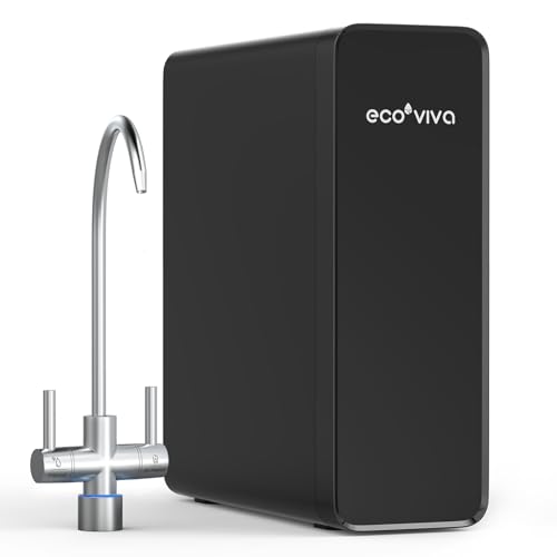 Ecoviva Untertisch Osmoseanlage, Trinkwasser Umkehrosmoseanlage mit 8-stufige Filtration, 600 GPD, Hochleistungs-Osmoseanlage mit 2.5:1 Rein zu Abfluss, Einfache Installation, Schwarz