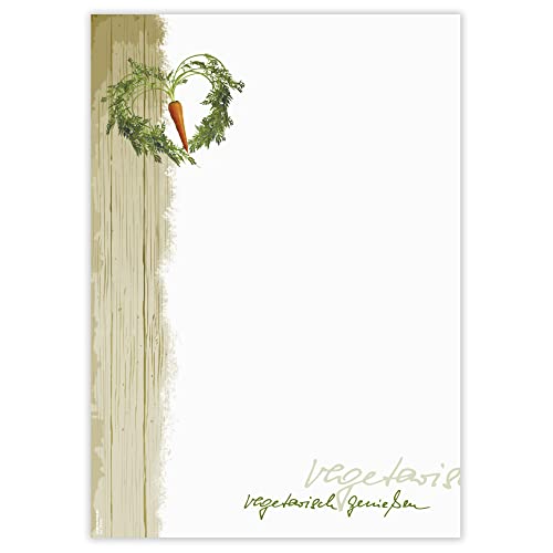 Designpapier Vegetarisch DP892 – 50 Bl. Briefpapier – Hochwertiges Motivpapier Speisekarte, Menükarte, Gastronomie, Gemüse, Essen, vegan – Laser- & Inkjetdrucker geeignet – Druckerpapier A4 90g/m²
