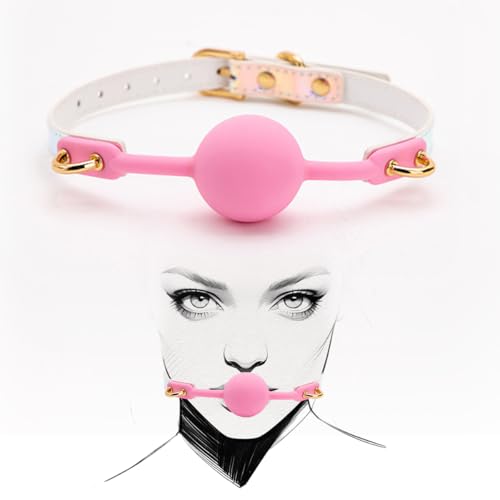 Silikon Ballknebel, Silent Knebel Mundknebel Silikon Ball Gag Verstellbarer Fetish SM SexSpiele Ballknebel für Männer und Frauen (Medium Ø4.2cm / Schwarz) (Rosa)
