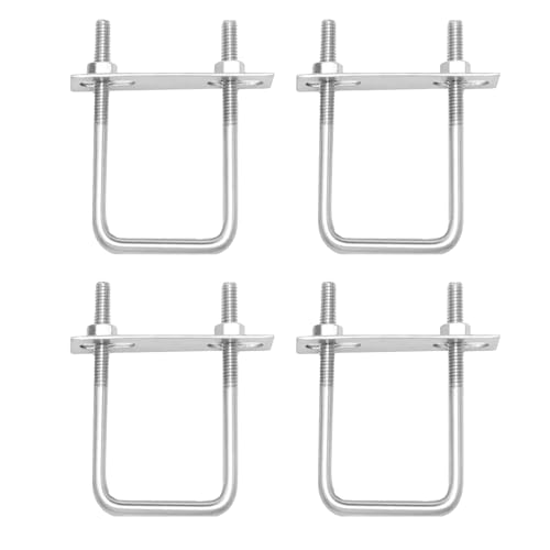 4 Stück M6 quadratische U-Bolzen, 80 x 50 mm, Edelstahl, U-Klemmbolzenbefestigung mit Muttern und Rahmenplatten, U-Bolzen Halterungen für industrielle Hardware, Rohrleitung, Kabelschlauch, Marine,