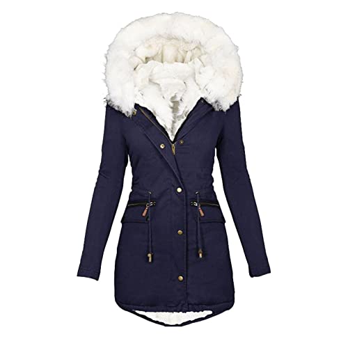 EMATOP Wintermantel Damen Warmer Lang Jacke Baumwolle Einfarbig Wanderjacke mit Kapuze Wintermantel Langarm Elegant Steppmantel Herbst Winter Outdoor Baumwolljacke Kuschelig Winterparka Mantel
