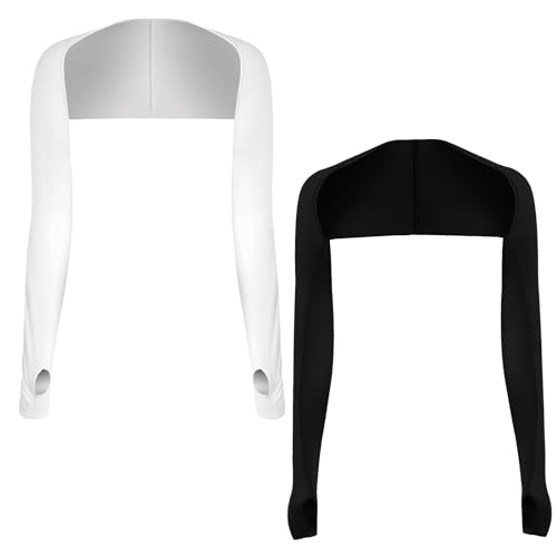 Pinsheng 2 Stück UV Schutz Bolero Damen Schal Arm, Armmanschette Kühlschal mit Fingerlöchern Sonnenschutz Schal Armstulpen Eisseide Kühlschal für Golfen Reiten Laufen Schwarz Weiß