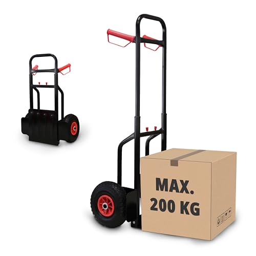 Grafner Sackkarre klappbar und ausziehbar, Belastbarkeit 200kg, Luftbereifung, Haltegriffe und Radschutz, solide Stahl-Ausführung, Stapelkarre Transportkarre Transportwagen