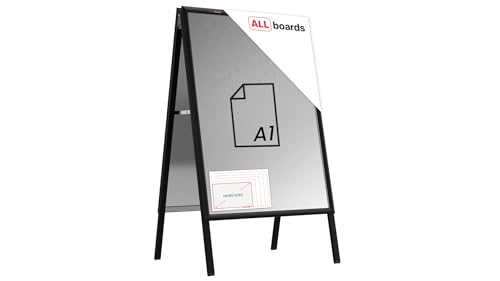 ALLboards Doppelseitige Werbetafel, Kundenstopper, Größe: A1, in einem schwarzen Aluminiumrahmen, abschließbar