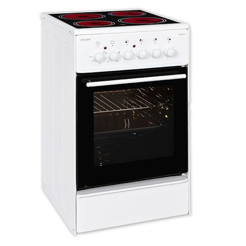 Exquisit Standherd, Standherd 50cm mit Glaskeramik Kochfeld, Ober- / Unterhitze, Backofen mit Umluft & Grill, Elektroherd freistehend 50 cm weiß, ECM 5-4-1