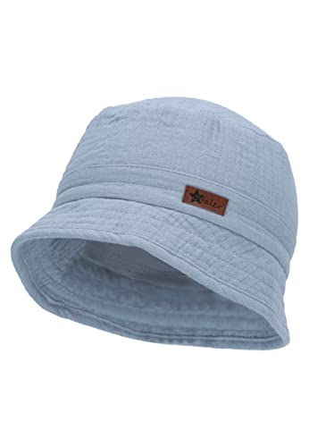 Sterntaler Fischerhut Musselin - Jungen Sonnenhut aus Baumwoll Musselin (Bio) - Baby Bucket Hat mit Futter aus Musselin (Bio) - UV-Schutz 50+ Baby und Kinder Sommerhut, graublau, Größe 51