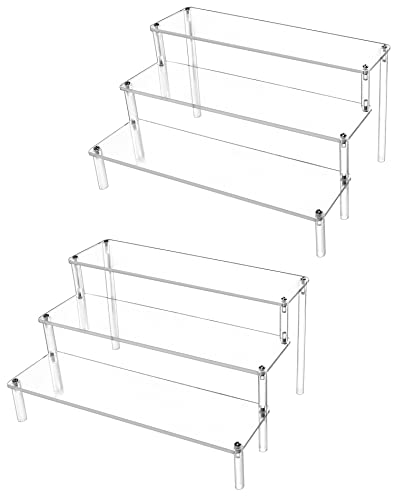 QWORK® 2 Stück 3-Stufig Acryl Display Ständer aus 4 mm Starker Acrylplatte - 30x21x15cm - Transparente Acryl Display Riser Regal für Figuren, Schmuck, Cupcake, Lippenstift, Nagellack, Gewürz