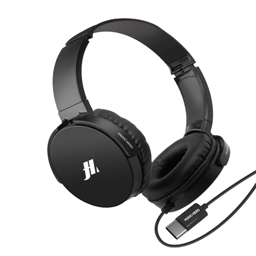MUSIC HERO USB-C-Kopfhörer, Länge 1,2 m, drehbare Ohrmuscheln, integriertes Mikrofon, Anrufannahme/-beenden-Taste, Verstellbarer Kopfbügel, schwarz