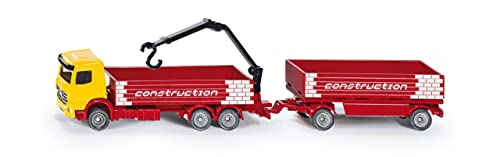 siku 1797, Baustoff-LKW mit Anhänger, 1:87, Metall/Kunststoff, Rot/Gelb, Beweglicher Kran