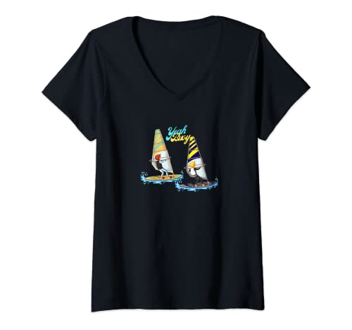 Damen Boots- und Segelkurse Unterricht spritzen Brüder genießen T-Shirt mit V-Ausschnitt