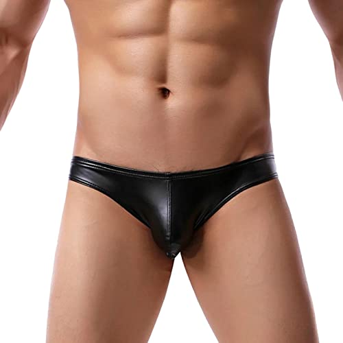 Tanga Männer, Sissy Dessous Männer, String Herren, String Tanga Männer Bulge Pouch String Erotische Slip Sissy Reizwäsche Gay Unterwäsche Pu Leder Sexy Underwear Schwarz Dessous