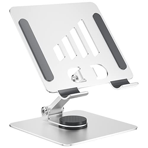 Firschoie Tablet Ständer, Handy Ständer Aluminium, 360° drehbar und verstellbar, Tragbare Faltbare Basis Verstellbarer Ständer, Geeignet für Mobiltelefone, Zubehör, Schreibtische(Silber)