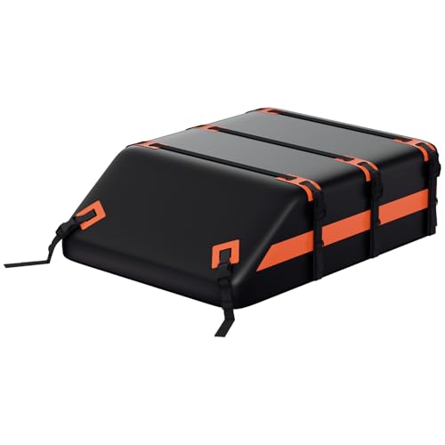 Yugodex Auto Dachbox 21 Kubikfuß, 595 L Faltbare Wasserdicht Dachboxen für mit/ohne Dachträger Autos、SUV Dachtasche mit Aufbewahrungstasche, Antirutschmatte, Zahlenschloss, Haken Schwarz-Orange