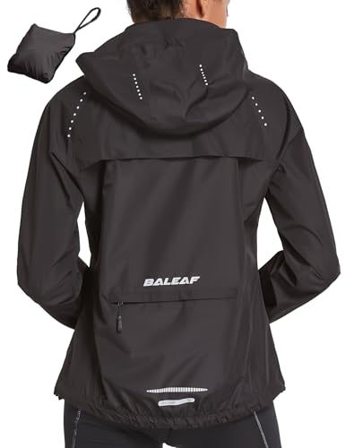 baleaf Fahrradjacke Damen Regenjacke Wasserdicht Atmungsaktiv Wanderjacke Windbreaker Sommerjacke Outdoor Jacken Leichte Windjacke Trekking Regenjacke Radjacke Schwarz XL