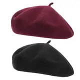 Zhenghebuy Baskenmütze 2 Stück Französischen Beret Mütze,Klassisch Plain Französischer Stil Barett, Mütze Mode Basken,Damen Beret Baskenmützen
