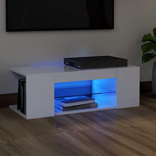 UTSRABFA Fernsehschrank TV Bank Sideboard Phonoschrank TV-Schrank mit LED-Leuchten Hochglanz-Weiß 90x39x30 cm Geeignet für Kinosäle, Wohnzimmer, Schlafzimmer, Wohnungen