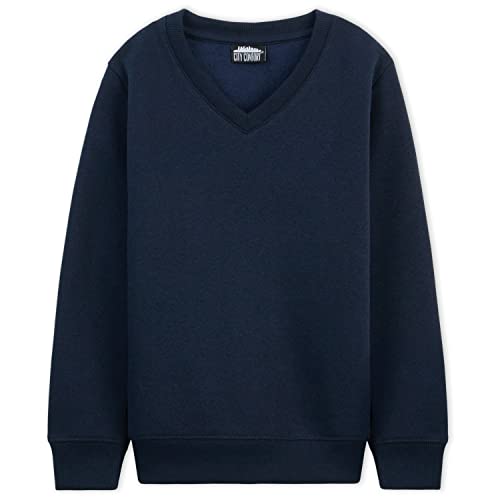 CityComfort Pullover aus Baumwolle | V-Ausschnitt Pullover in Schwarz Gr. 98-164 | Für Jungen von 3-14 Jahren | Uniform Bekleidung in Langarm(Marineblau-1er Pack, 13-14 Jahre)