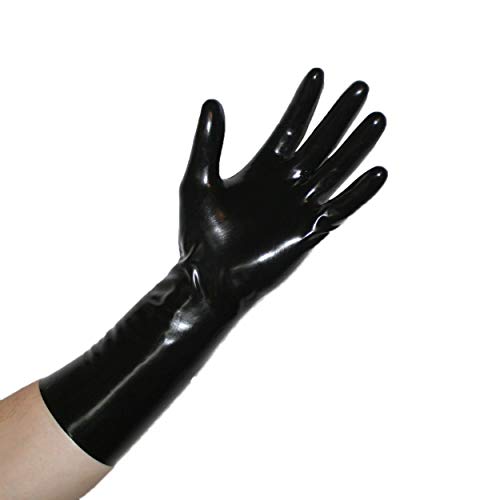 Rubberfashion Latex Handschuhe kurz - Rubber Gloves - kurze Latexhandschuhe bis Handgelenk für Damen und Herren schwarz 0.4mm L