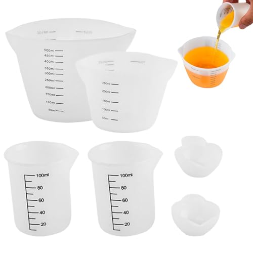 6er Set Silikon-Messbecher für Gießformen, 10ml /100ml /250ml /500ml Epoxidharz-Mischbecher mit Skala Klares Silikonbecher-Set für DIY Basteln Labor Küche(FARBE:Weiß)
