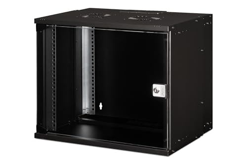 DIGITUS Netzwerkschrank - 19-Zoll Rack 9 HE - Unmontiert - Wandmontage - 400 mm Tiefe - 327 mm Nutztiefe - Traglast 60 kg - Glastür - SOHO Pro-Serie - Schwarz