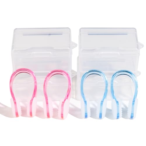 OMBRISA Nasenklammer Schwimmen, 4 Stück Schwimm Nasenklammer, Silikon Kunststoff Wasserdicht Klar Bunt Nasenclip mit Aufbewahrungsbox, Training Wassersport Outdoor Aktivitäten Pool Zubehör