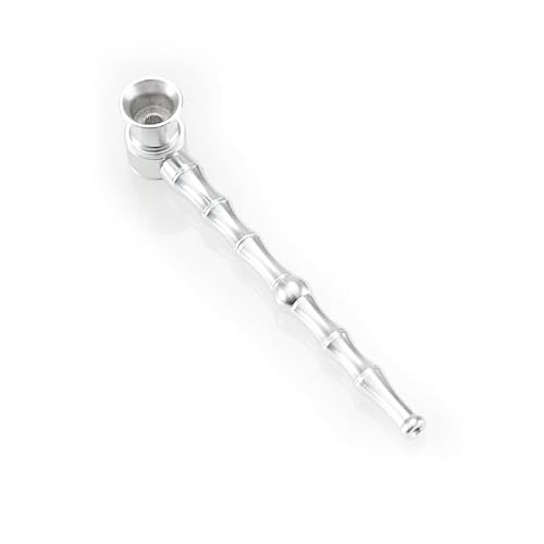 Purpfeife +5 Edelstahlsiebe | Abschraubbarer Kopf für leichte Reinigung | 13cm Metallpfeife | Smoking Pipe Pfeife Glas Optik Rauchen (Silber)