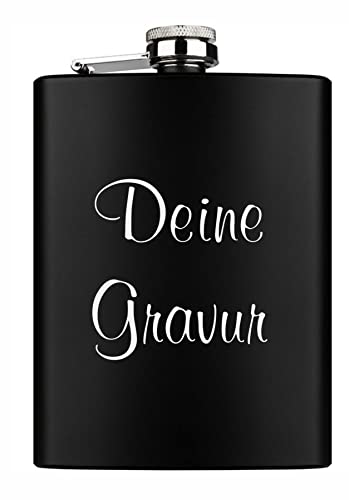 Schmalz Flachmann Adventure Mate mit Gravur – Edelstahl, 200ml, personalisierbar, gravierbar, perfekt für Vatertag, Wandern, Partys, als Geschenk für Männer, hochwertige Lasergravur (schwarz)